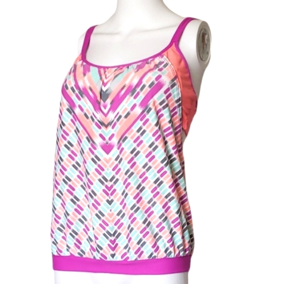 Next Sexy Printed Layered-Style Rosy Tankini Swimwear Top Only Women's Sz 34 B/C - Picture 2 of 10
